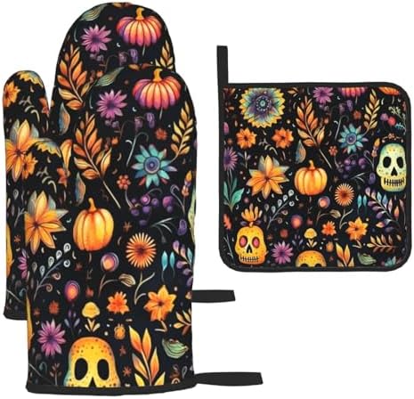 Beubebim Halloween Skull Oven Mitts Set of 3 1