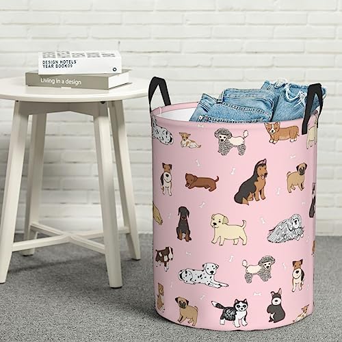 Gbuzozie Cute Dogs Pink Laundry Hamper Storage Basket with Handles 38L