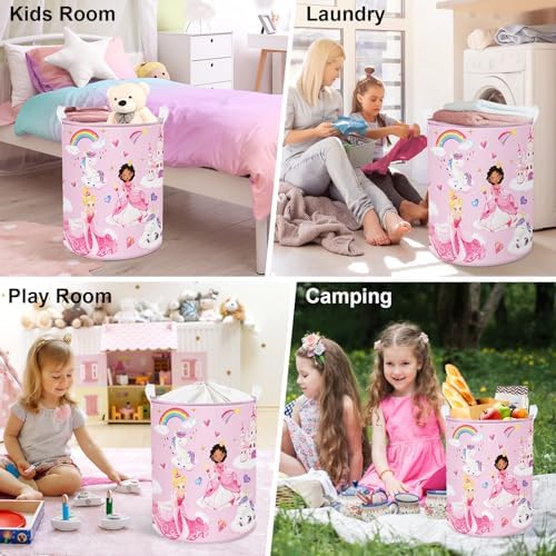 Clastyle Unicorn Princess Laundry Hamper with Lid and Handle