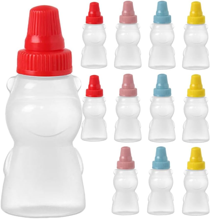 Alipis 12pcs Mini Ketchup Bottles with Screw Cap Bear Shape Condiment Jars