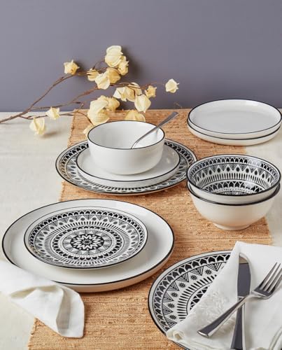 12 Piece Black Pad Print Dinnerware Set 1