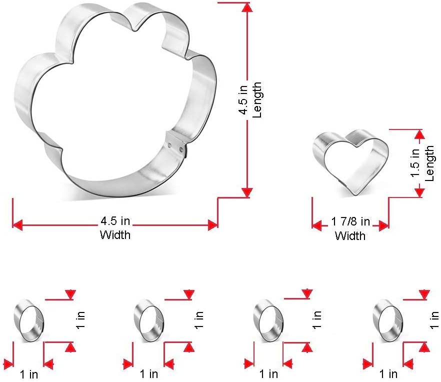 Foose 6-Piece Paw Print Cookie Cutter Set with Recipe Card