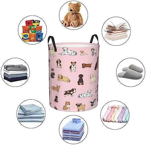 Gbuzozie Cute Dogs Pink Laundry Hamper Storage Basket with Handles 38L