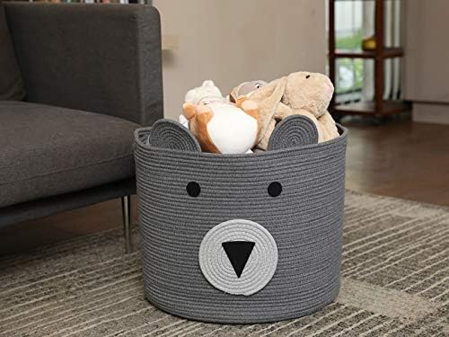 Bear Basket Large Cotton Rope Storage Basket - Grey 18x15