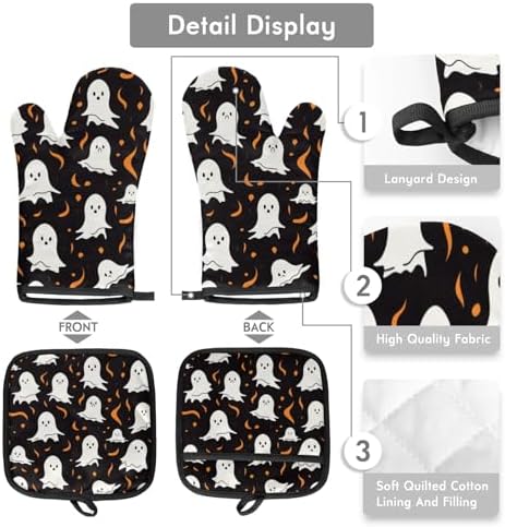 Aglebo Halloween Ghosts Oven Mitts and Pot Holder Set