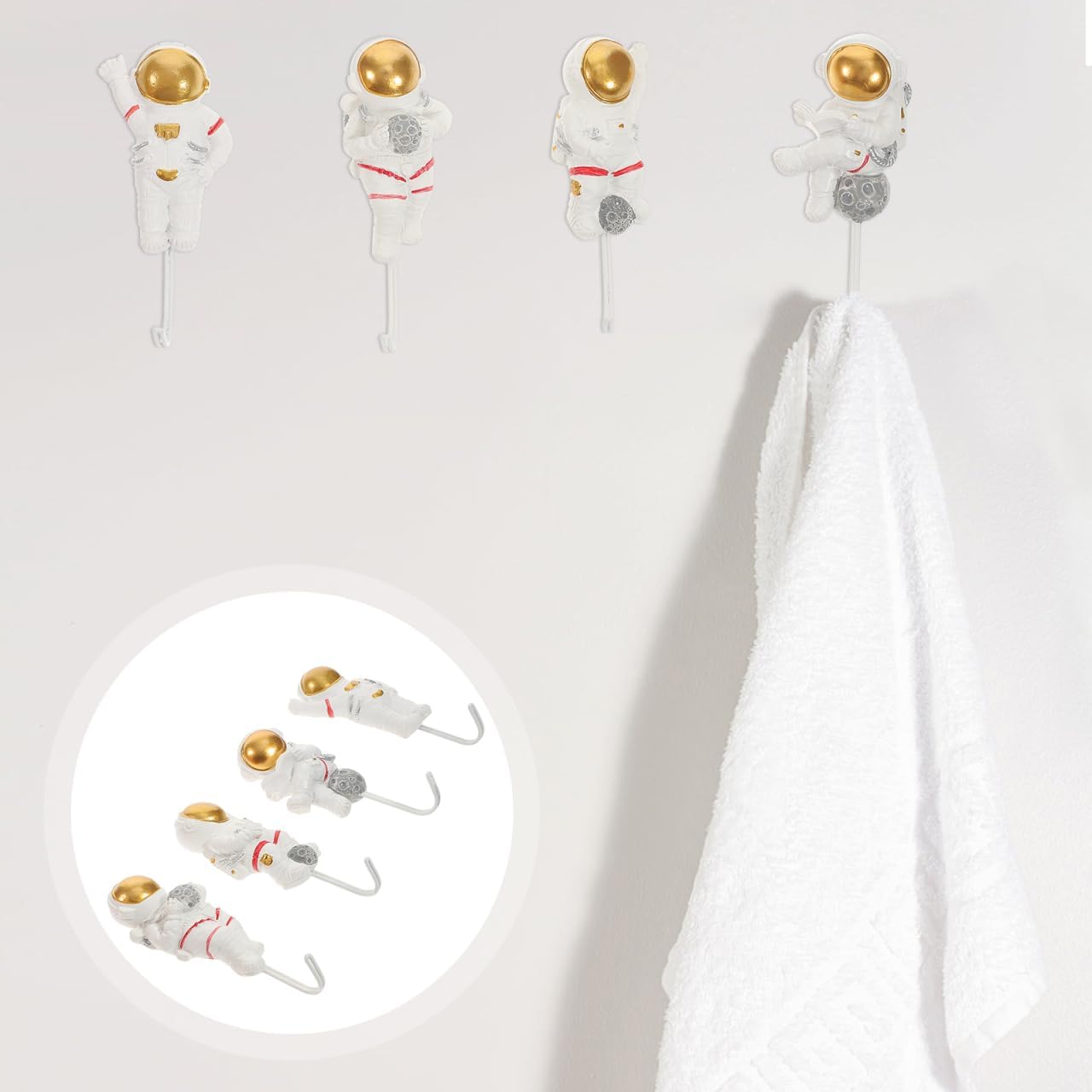 4pcs Creative Astronaut Wall Hooks for Smooth Surfaces