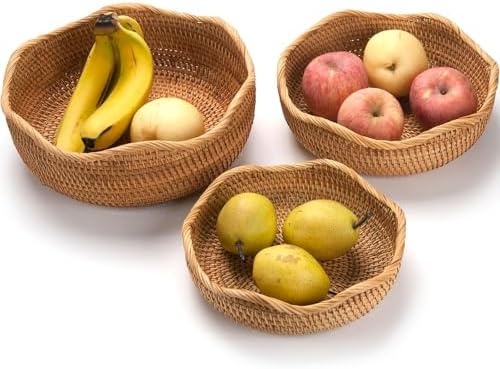 XIMISISE Rattan Bread Basket Set of 3 Wave Pattern