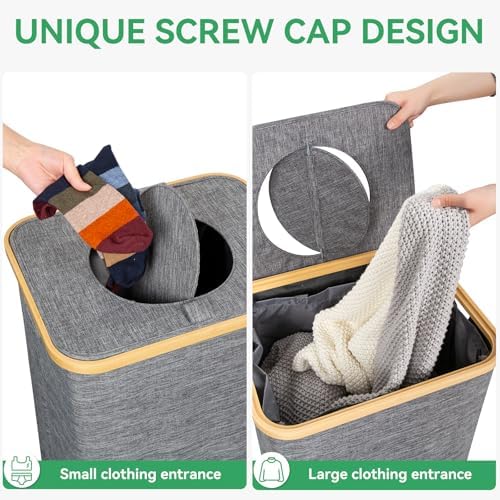Chrislley 100L Laundry Basket with Foldable Lid and Bamboo Handle