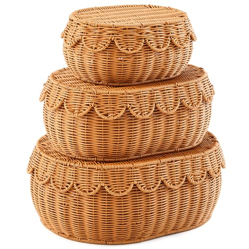 Juexica 3 Pcs Scalloped Wicker Storage Basket Set 1