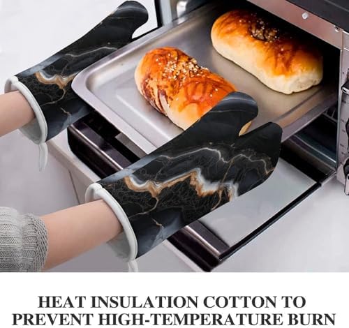 Zxxpensy Black Cream Marble Pattern Oven Mitts 2 Pcs