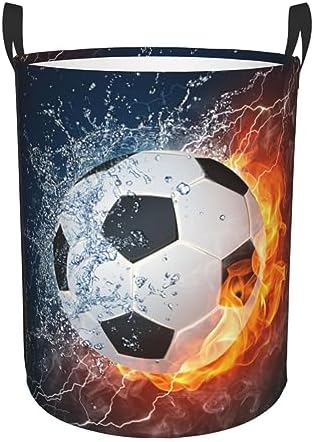 Gbuzozie Soccer Ball Laundry Hamper with Fire Water Design