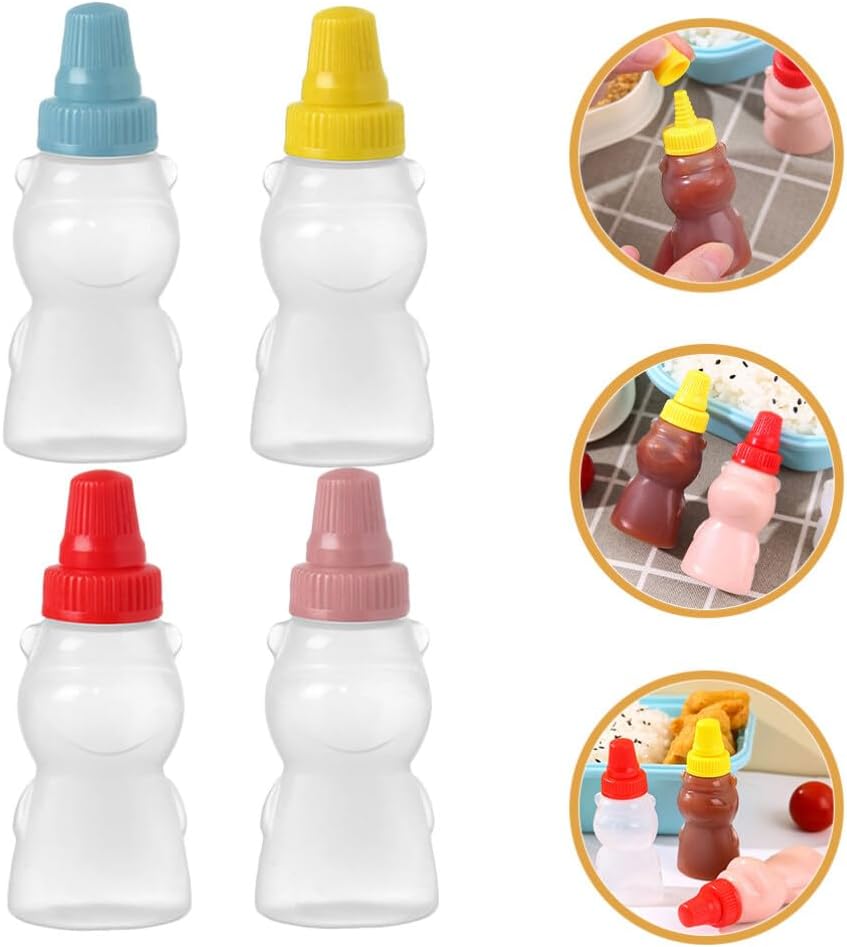 Alipis 12pcs Mini Ketchup Bottles with Screw Cap Bear Shape Condiment Jars