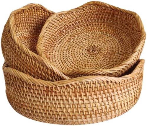 XIMISISE Rattan Bread Basket Set of 3 Wave Pattern