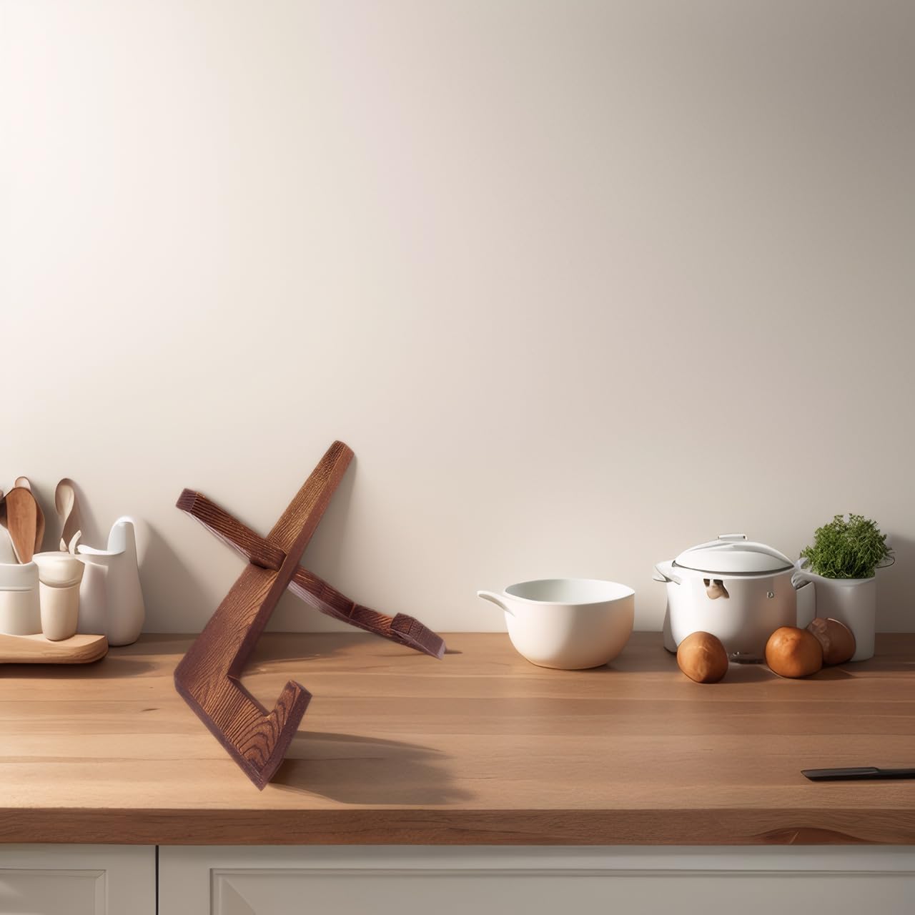 Wooden Cookbook Stand for Kitchen Counter Set of 2 1