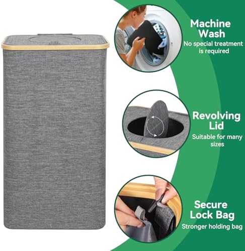 Chrislley 100L Laundry Basket with Foldable Lid and Bamboo Handle