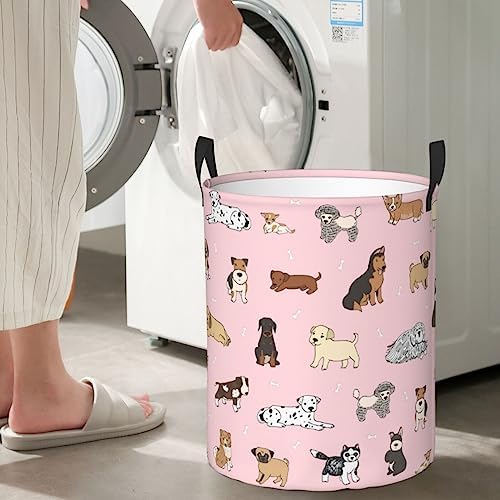 Gbuzozie Cute Dogs Pink Laundry Hamper Storage Basket with Handles 38L