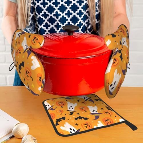 Heat Resistant Oven Mitts Set of 3 with Hat Design