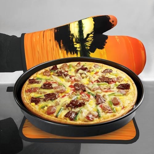 Quopvn Lake Guitar Reflection Oven Mitts and Pot Holders 2pcs Set
