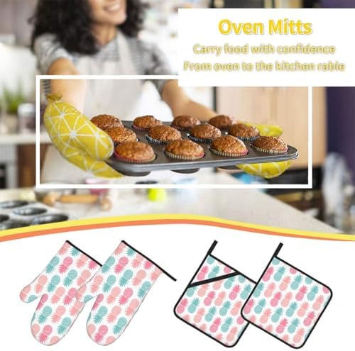 Pineapple Oven Mitts 4 Pcs Set for Kitchen Cooking