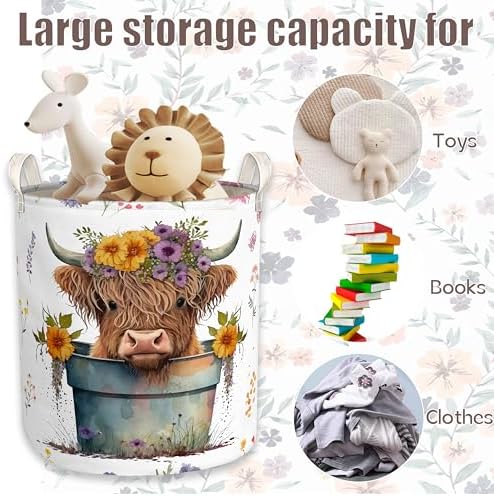 Highland Cow Laundry Basket with Lining for Kids