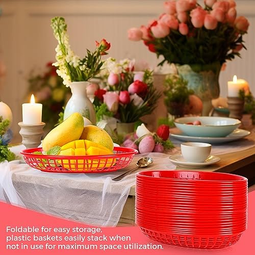 50 Pack Red Plastic Food Baskets for Serving