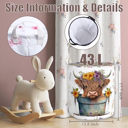 Highland Cow Laundry Basket with Lining for Kids