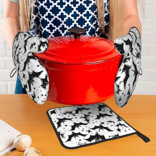 Beubebim Halloween Bat Oven Mitts and Pot Holders Set
