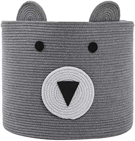 Bear Basket Large Cotton Rope Storage Basket - Grey 18x15