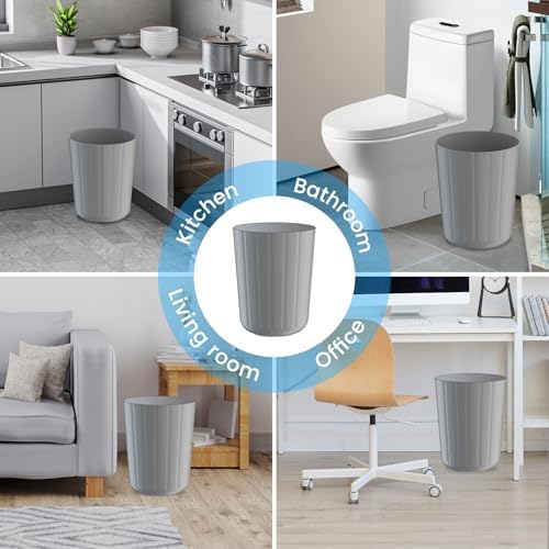 2Pack 5 Gallon Grey Plastic Trash Can Durable and Easy to Clean