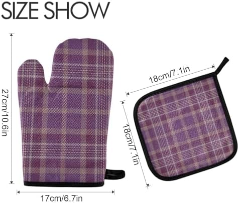Gkseojer Purple Plaid Oven Mitts and Pot Holders Set 1
