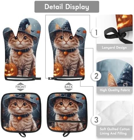 Aglebo Halloween Cute Cat Oven Mitts and Pot Holders Set of 2 1