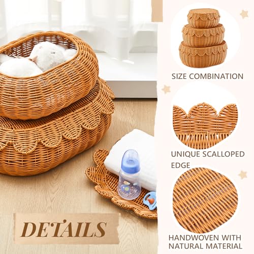 Juexica 3 Pcs Scalloped Wicker Storage Basket Set 1