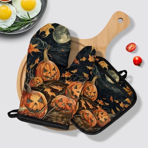 TropicalLife Halloween Pumpkin Oven Mitts 4Pcs Set