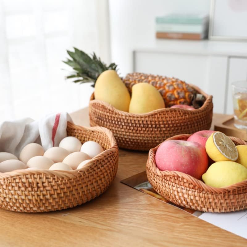 XIMISISE Rattan Bread Basket Set of 3 Wave Pattern