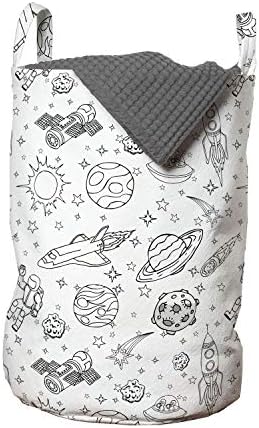 Ambesonne Cartoon Laundry Bag - Solar System Astronauts Space Crafts