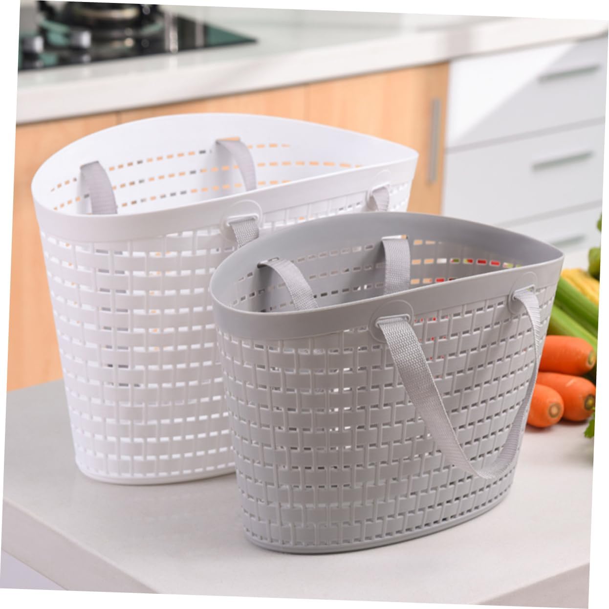 2pcs Plastic Laundry Baskets Light Grey
