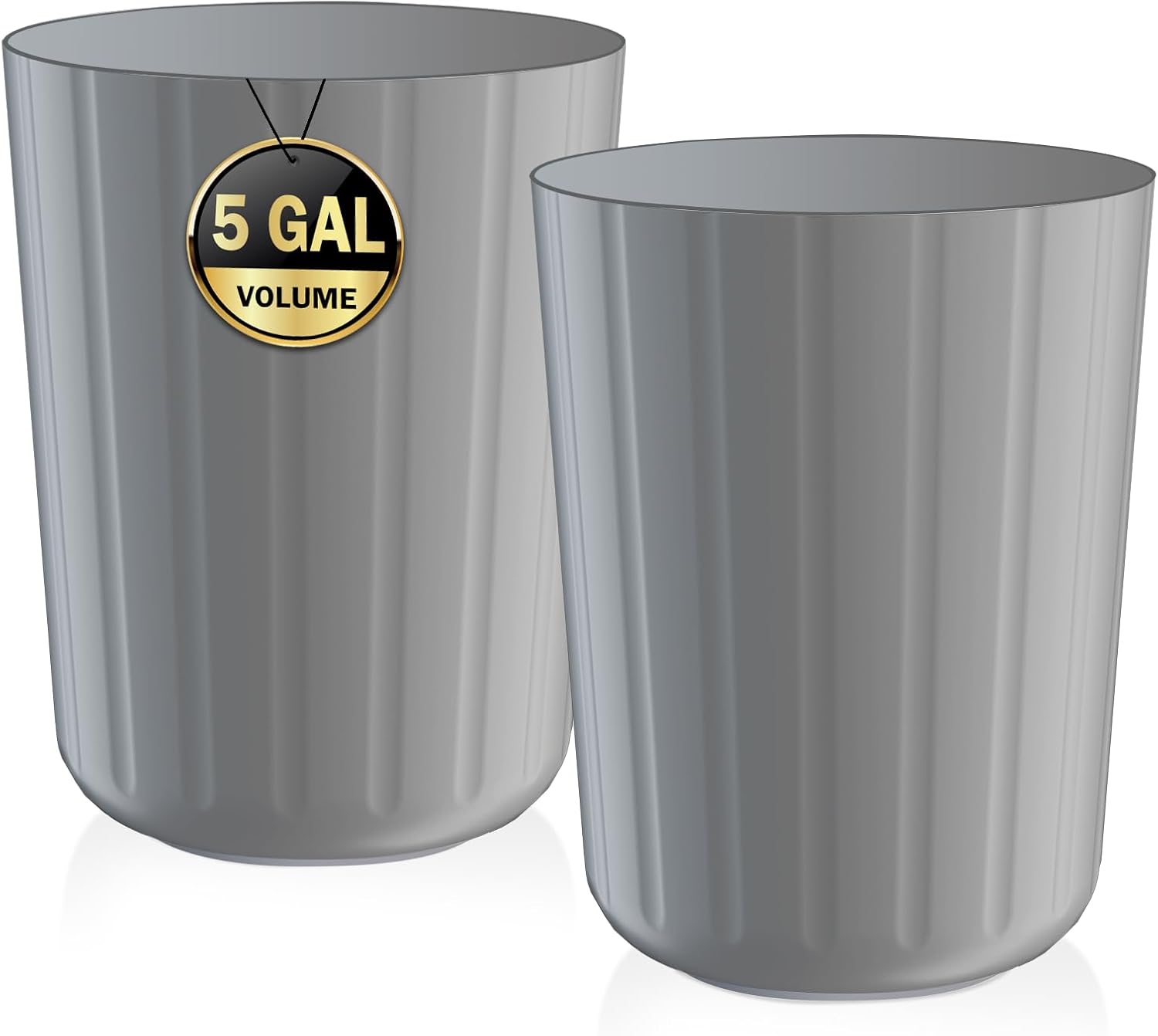 2Pack 5 Gallon Grey Plastic Trash Can Durable and Easy to Clean