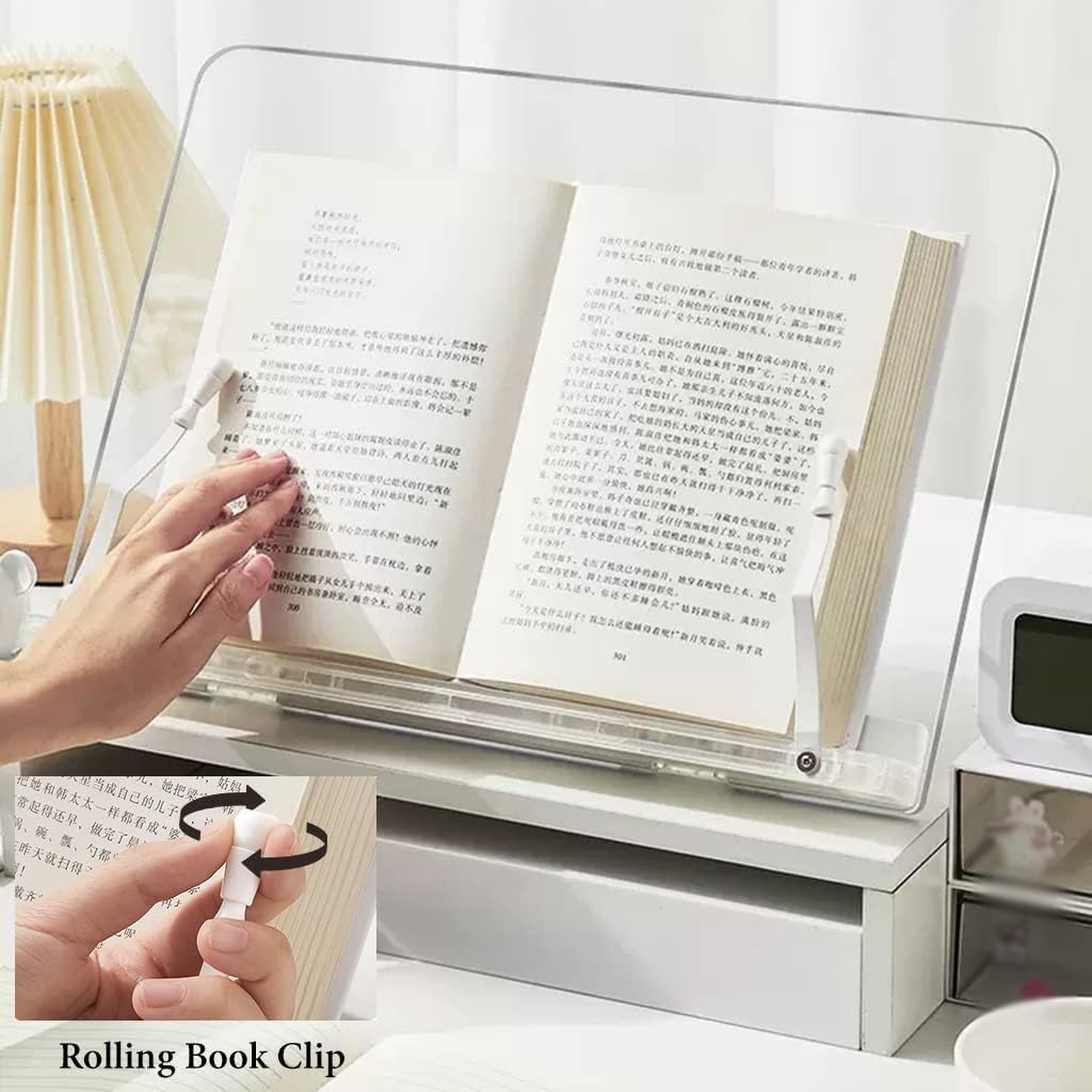 Clear Cookbook Holder Stand with Page Clips