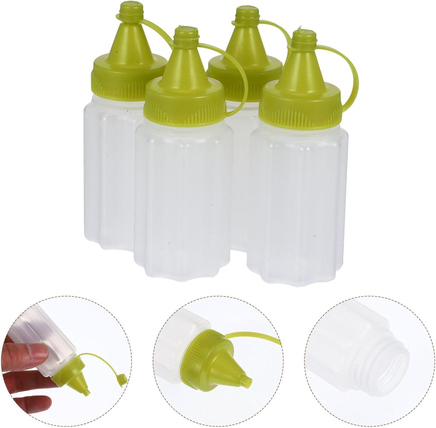 Luxshiny 4PCS Condiment Squeeze Bottles with Green Cap