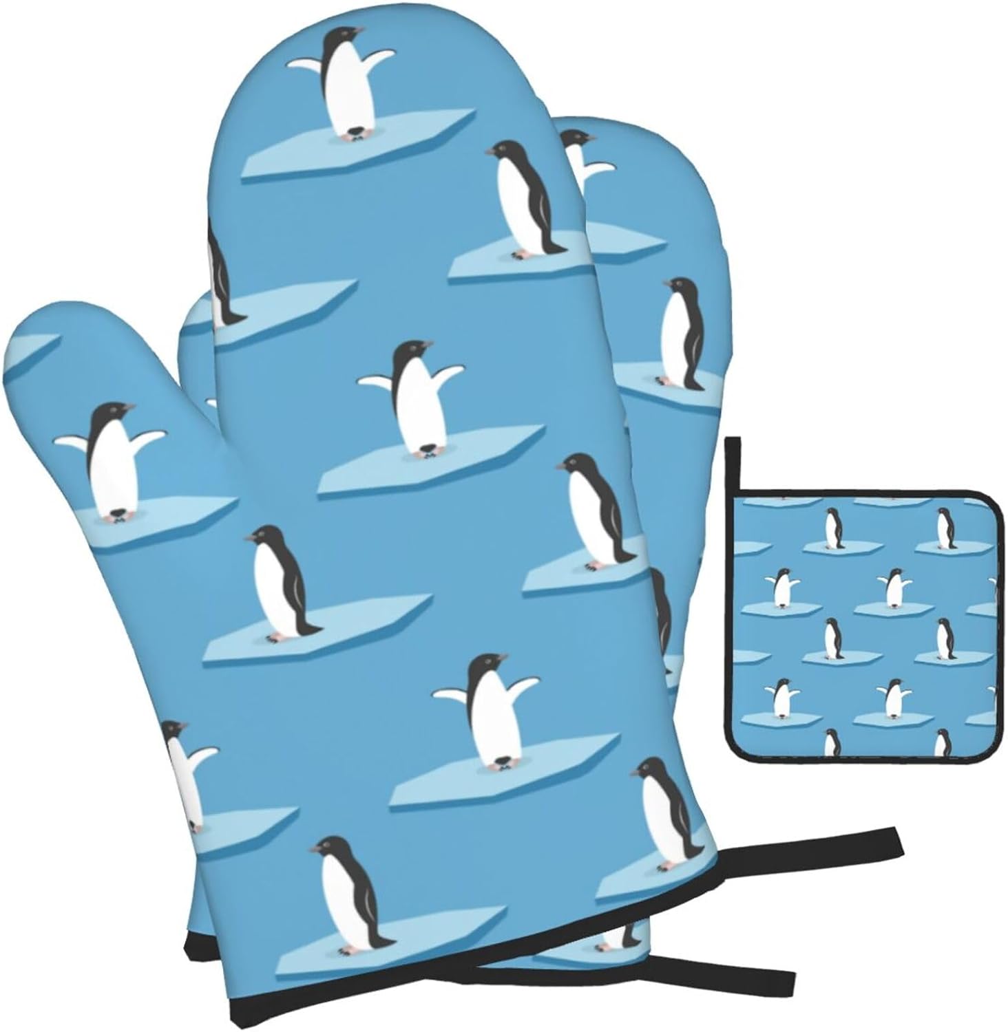 Penguin Oven Mitts Set 3 Piece Heat Resistant Non-Slip Kitchen Gloves 1