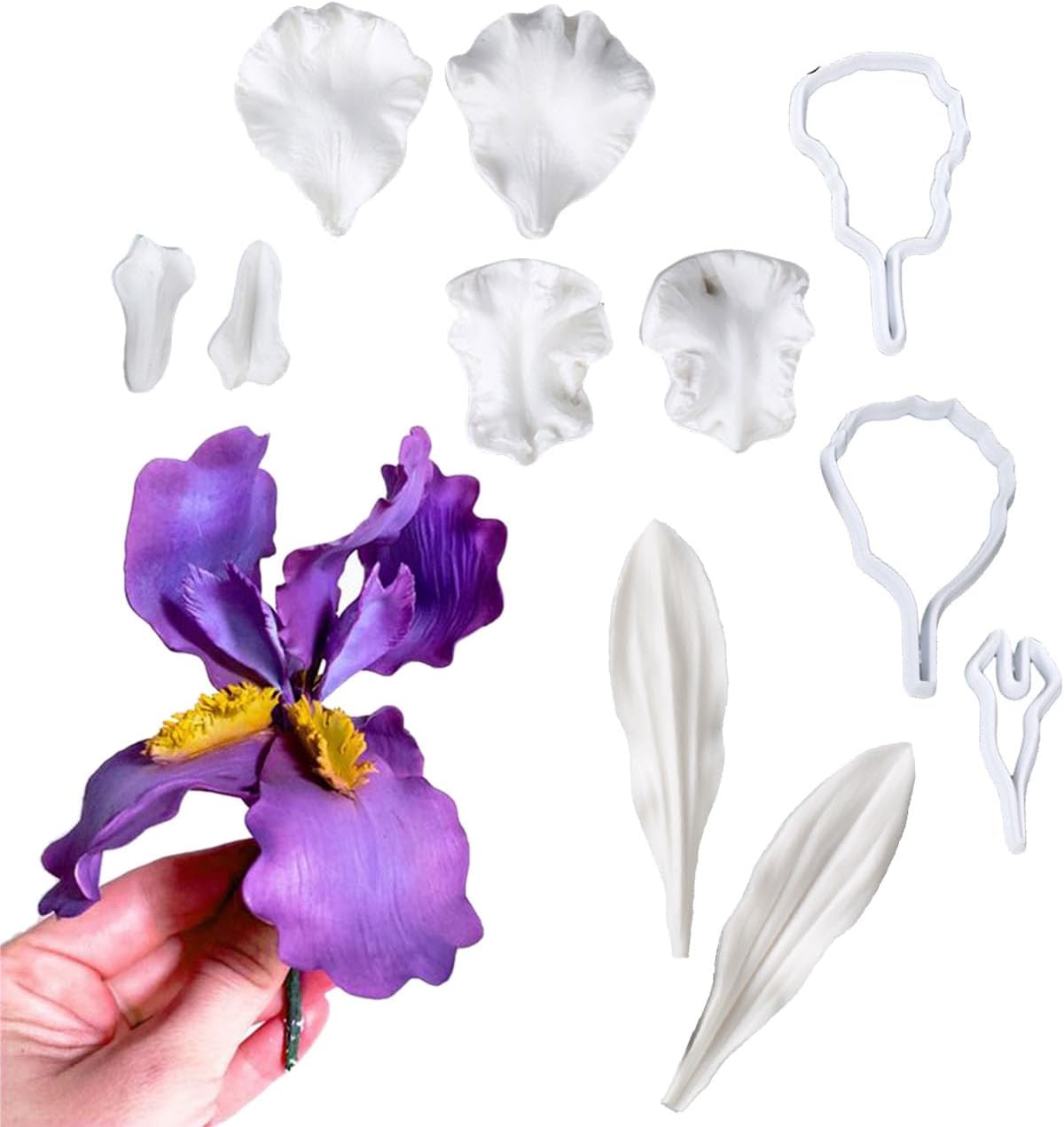 GGW Iris Petals Leaf Fondant Mold Set 11pcs Cookie Cutters Silicone Molds