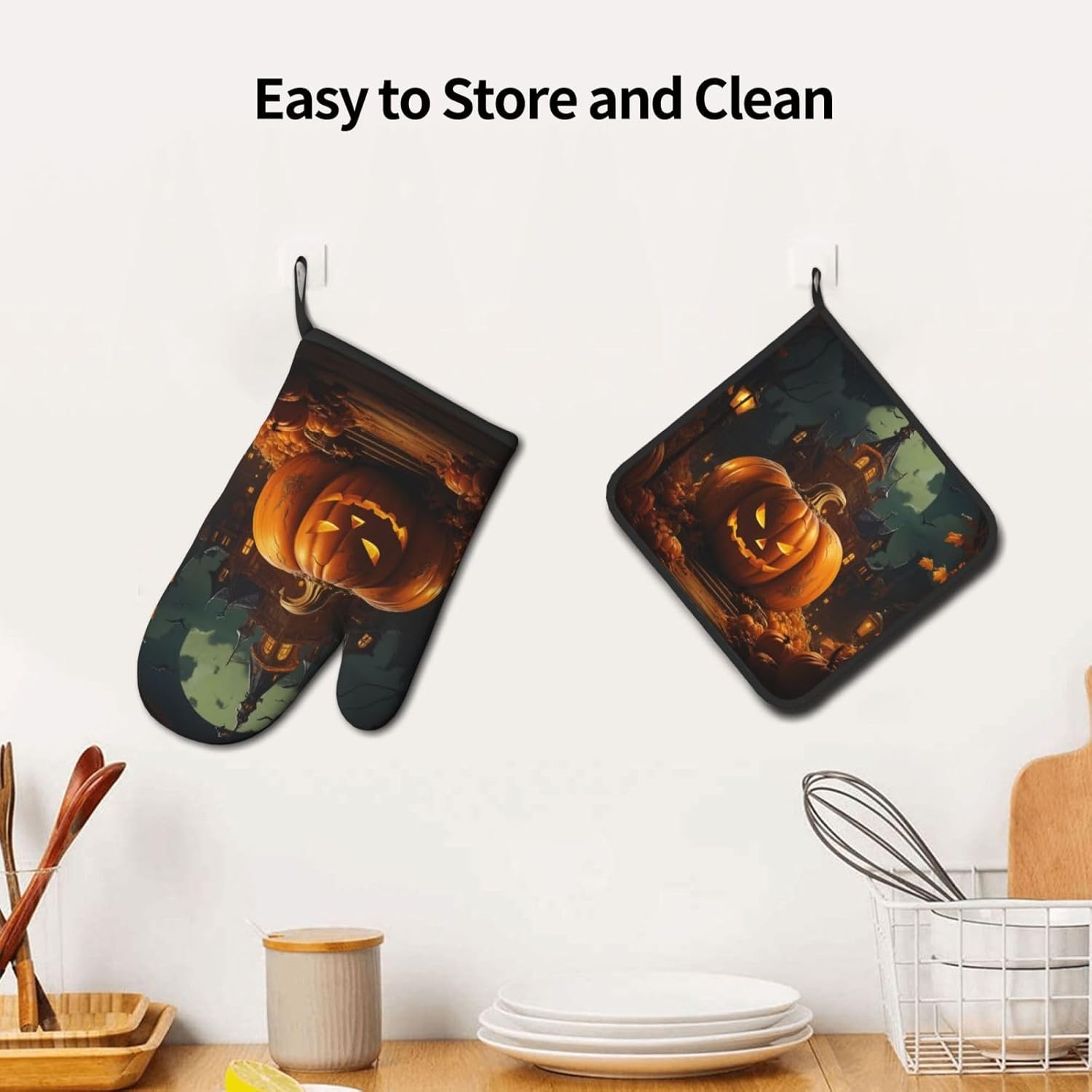 Pumpkin Halloween Oven Mitts 2 Pcs Set Heat Resistant Kitchen Gloves