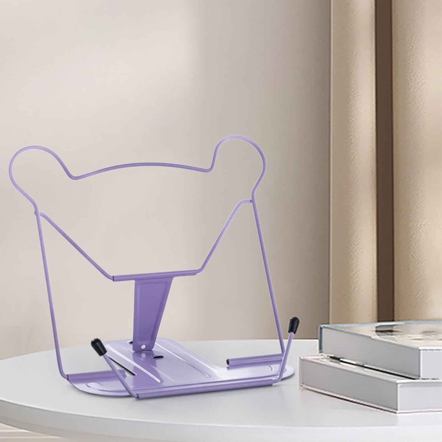 Elegant Metal Book Display Stand in Purple