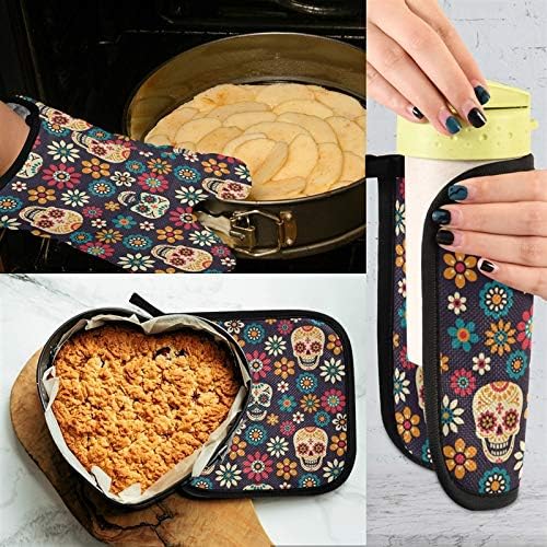 AUUXVA Halloween Sugar Skull Oven Mitts Set