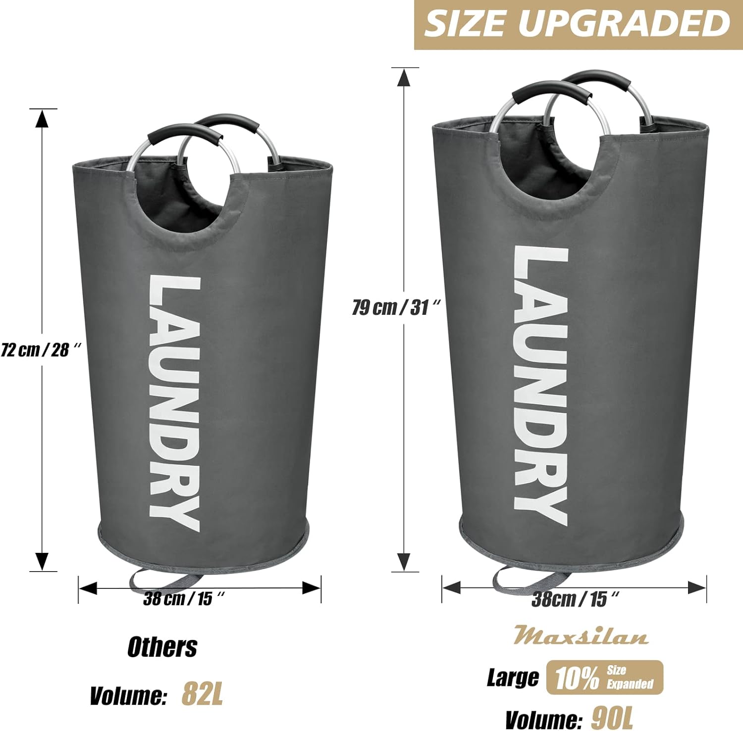 90L Large Laundry Basket with Waterproof Foam Protected Aluminum Handles
