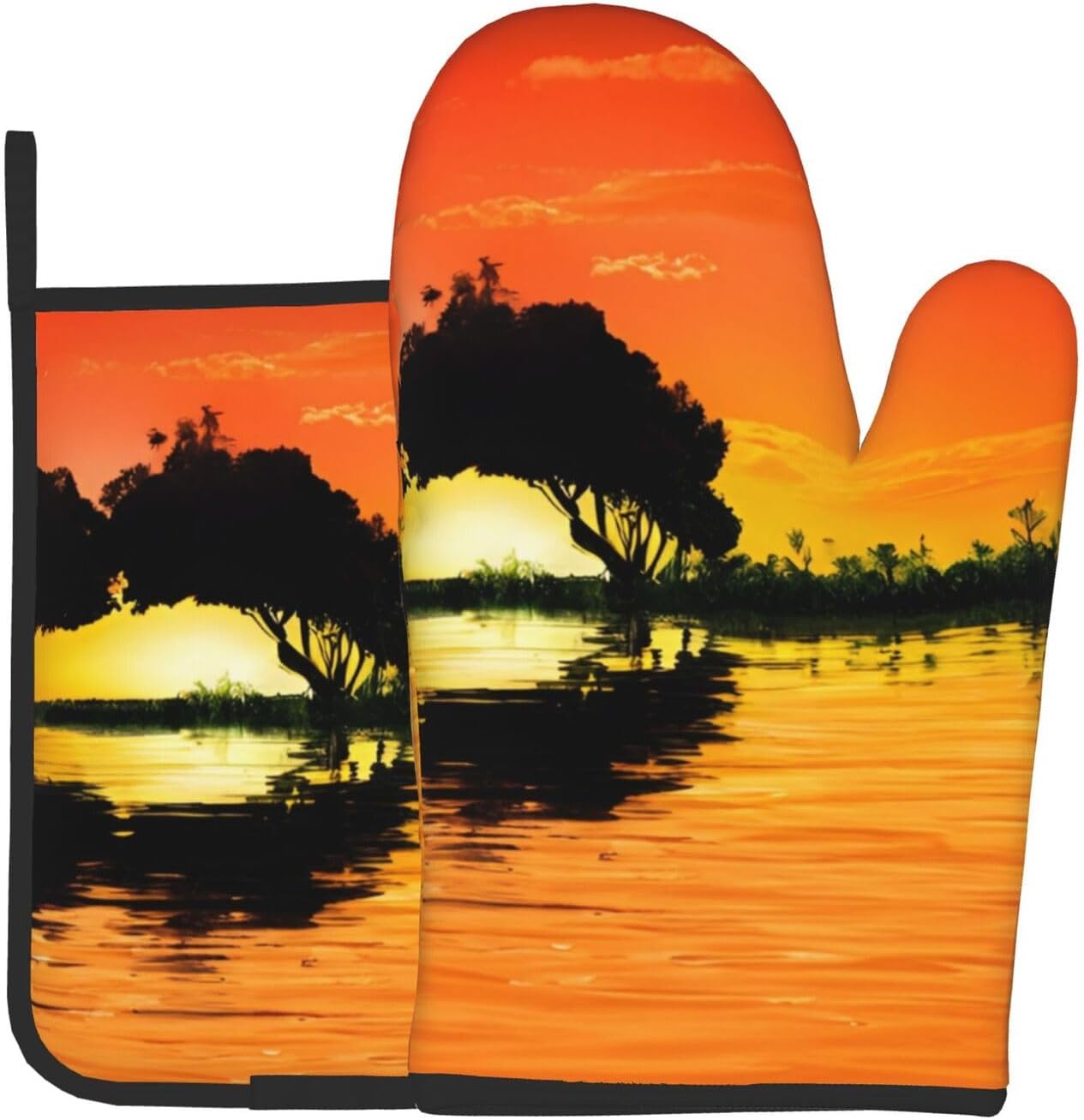 Quopvn Lake Guitar Reflection Oven Mitts and Pot Holders 2pcs Set
