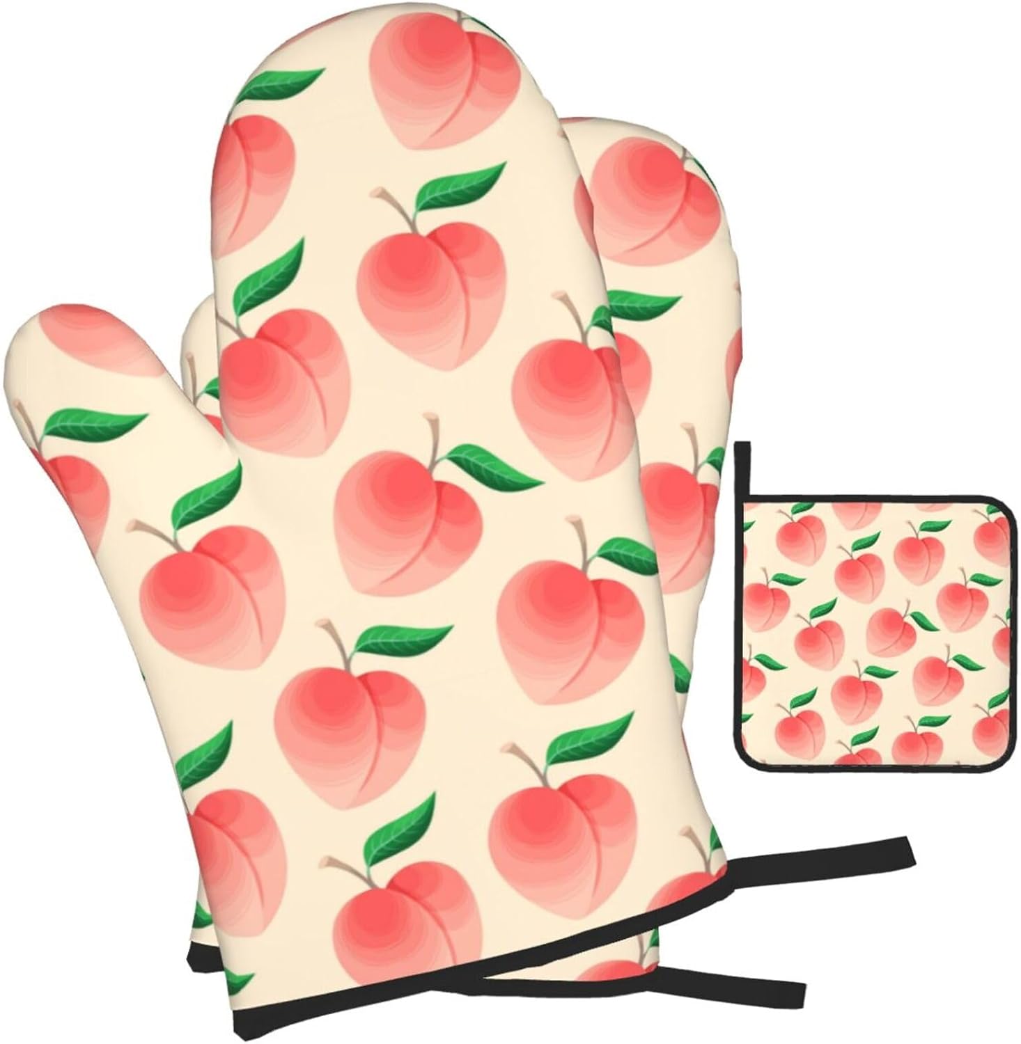 Peach Oven Mitts Set 3 Piece Non-Slip Heat Resistant Gloves