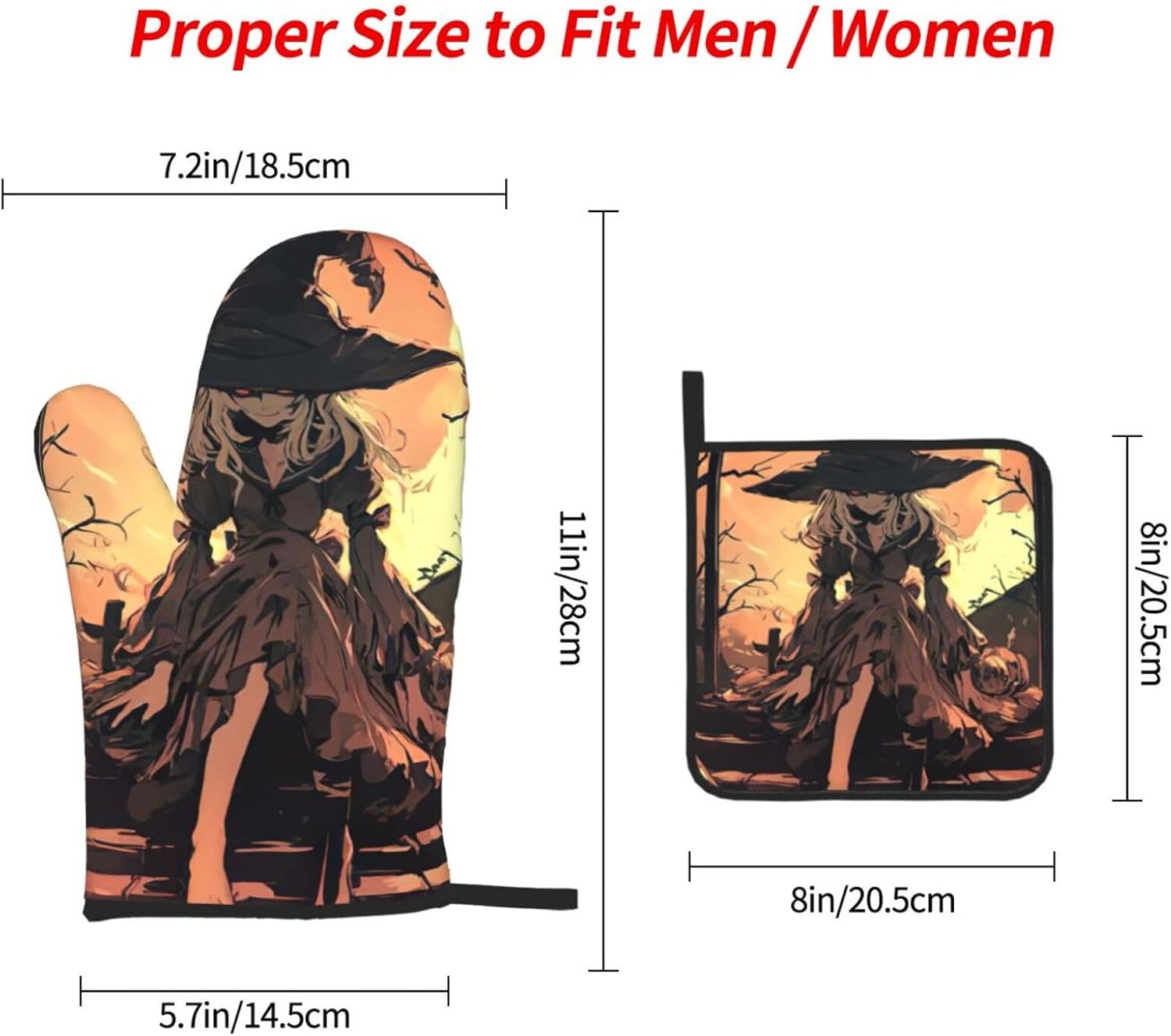 Halloween Horror Print Oven Mitts 3-Piece Set