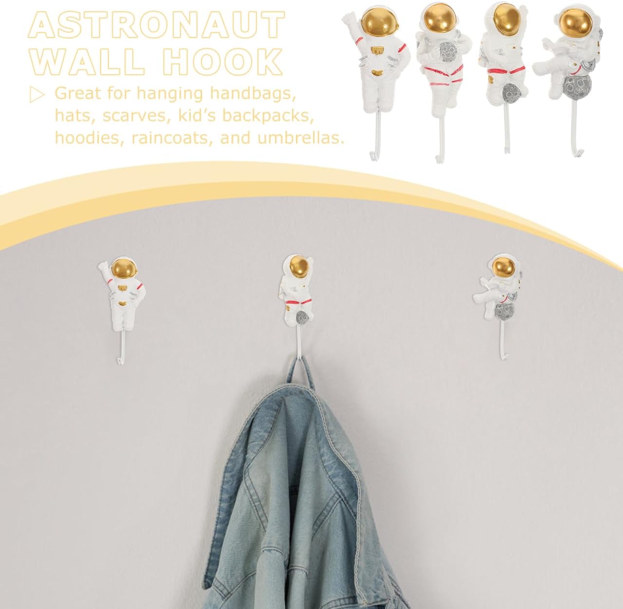 4pcs Creative Astronaut Wall Hooks for Smooth Surfaces