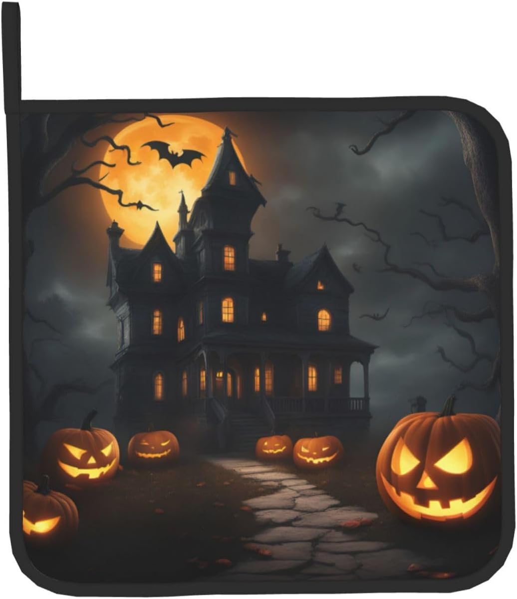 Halloween Horror Oven Mitts Set with Heat-Resistant Silicone Stripes